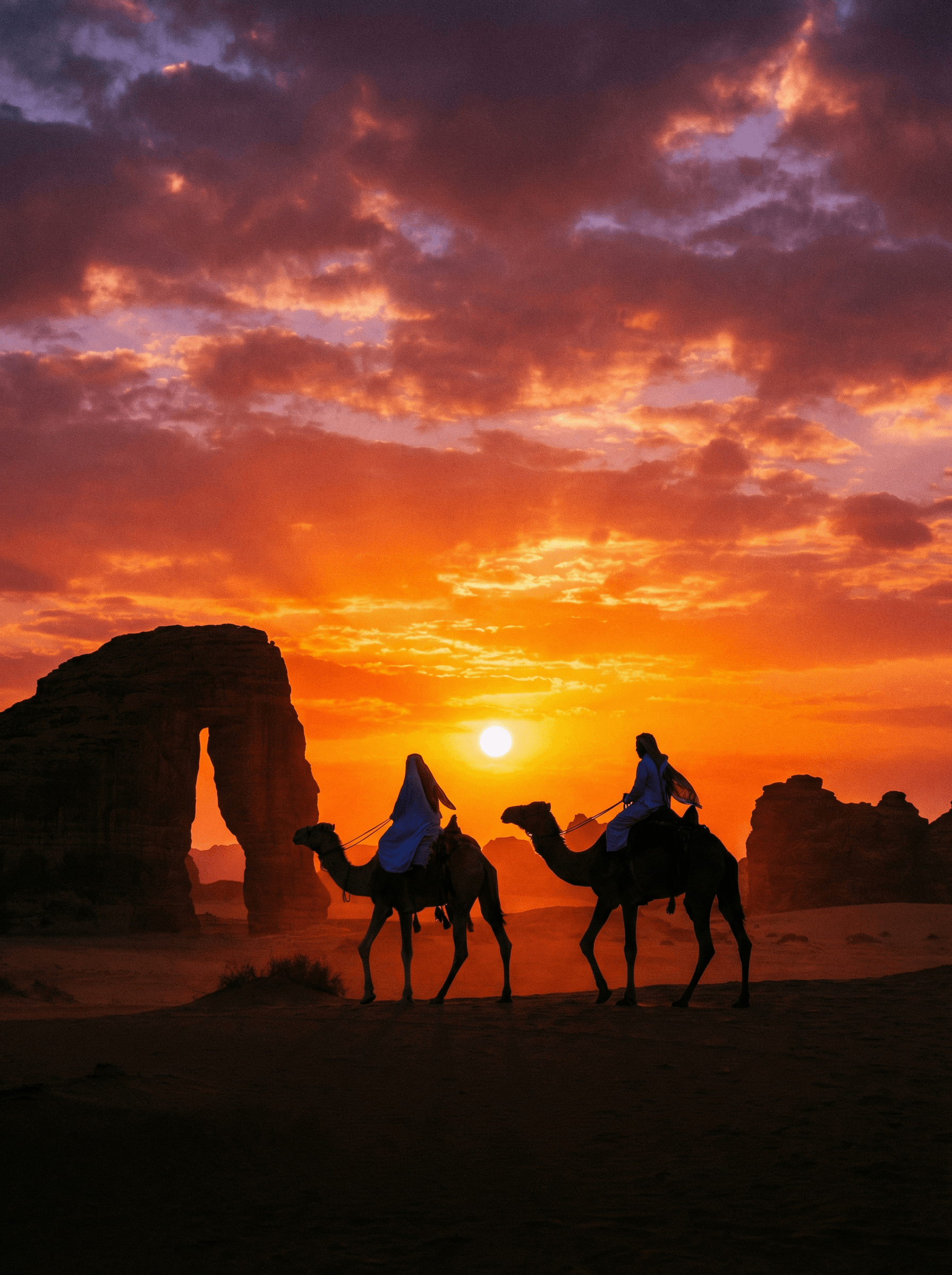 Ride gentle, well-trained camels along authentic ancient trade routes through the dunes