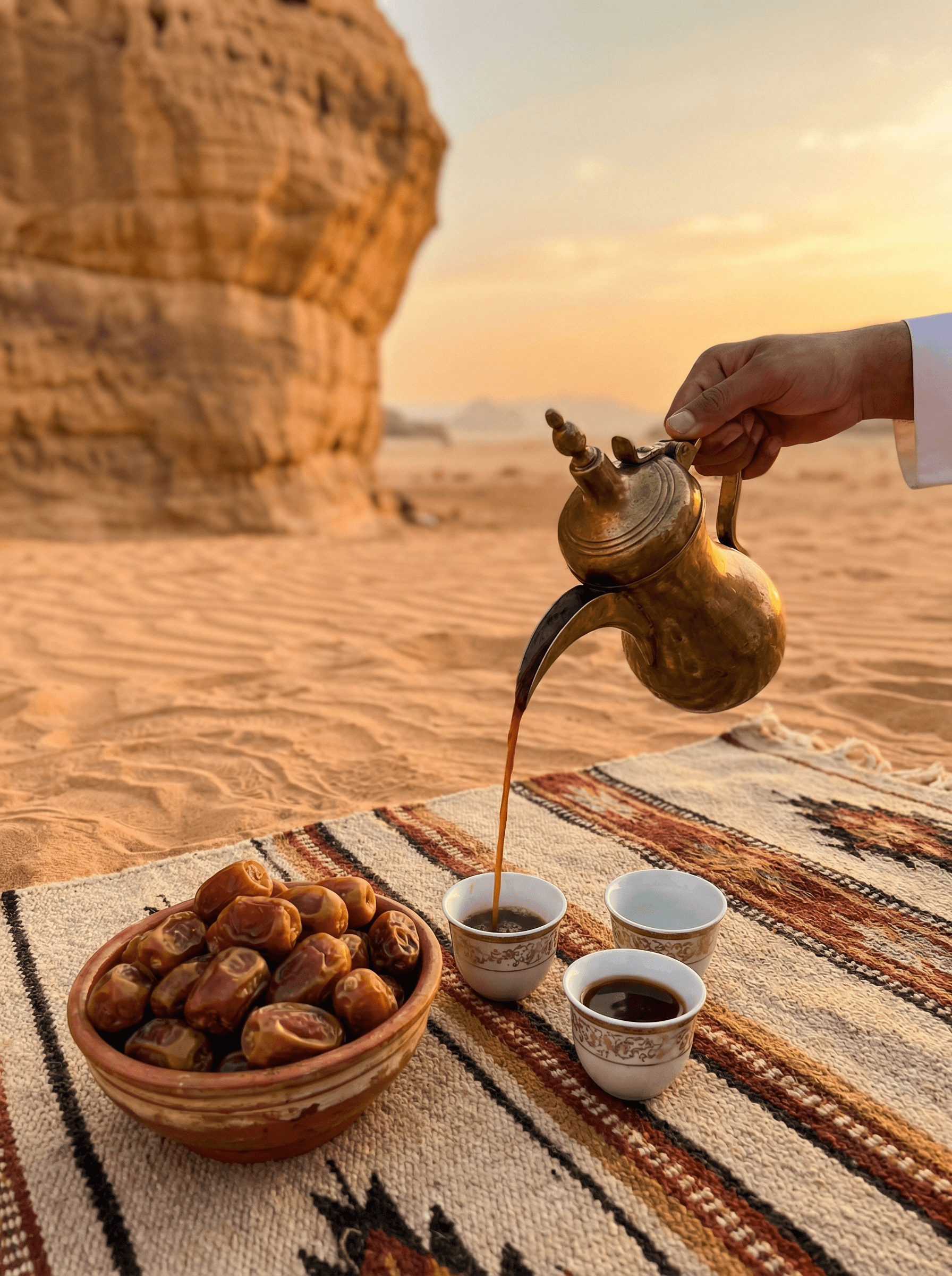 Gourmet sunset refreshments and Arabic coffee